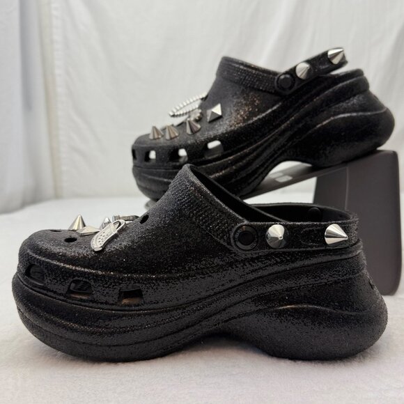 Crocs Platform Sandals Spikes Black w/Spike & Other Croc Charms - Picture 4 of 10